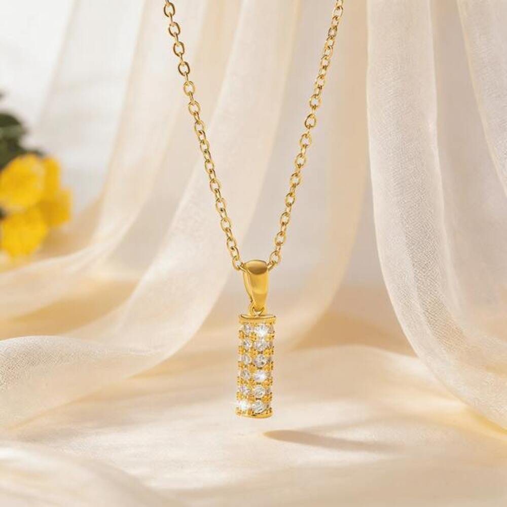 Stainless Steel Chain Crystal Pendant Necklace Earrings Set Jewelry Set Gift - Picture 3 of 7